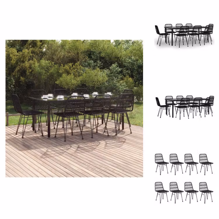 vidaXL Set da pranzo da giardino 9 pezzi in poly rattan nero - Set di mobili da giardino