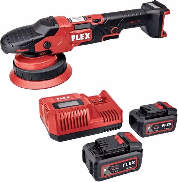 Lucidatrice eccentrica FLEX XFE 15 150 18-EC Set rossa con 2 batterie da 5,0 Ah e caricabatterie CA 12/18V – 1