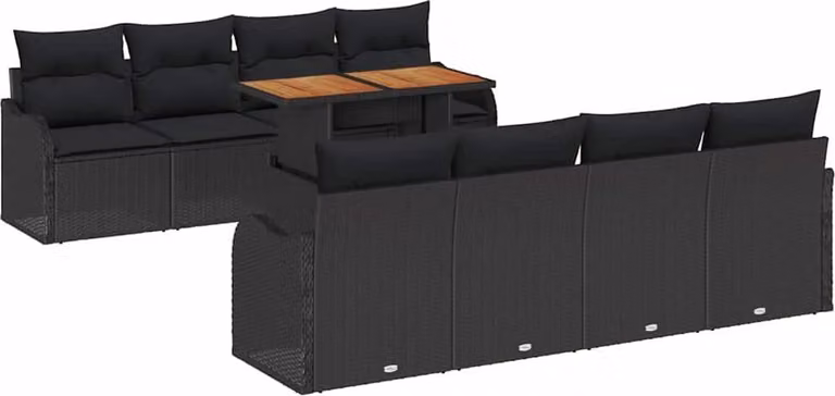 Set Divano da Giardino con archiviazione 9 pcs Nero Poly Rattan