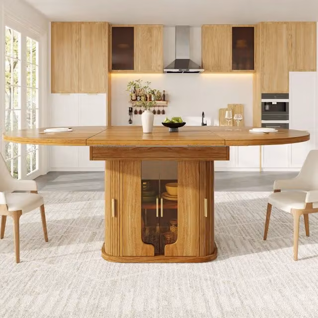 Tavolo da pranzo rotondo allungabile 118-158 x 118 x 77 cm in MDF color noce fino a 6 posti