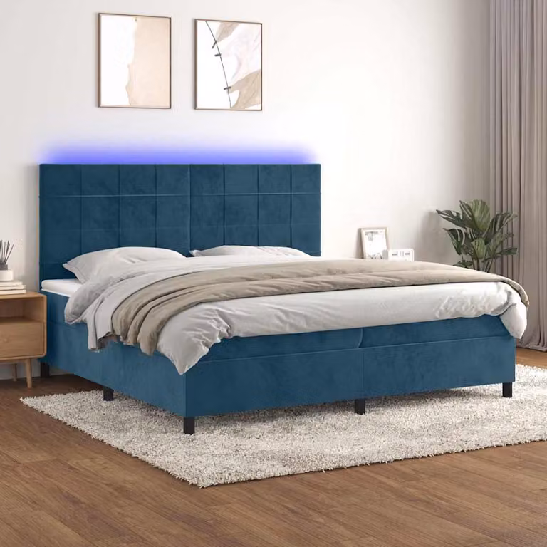 Letto Ibrido vidaXL con Materasso e Illuminazione LED Blu, Struttura in Velluto e Legno di Larice, L/P: 200 x 200 cm