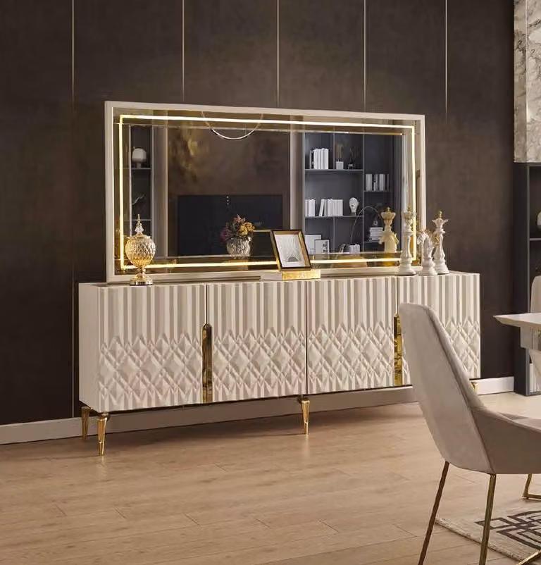 Xxl Sideboard Kommode mit Spiegel Sideboards Holz Kommoden Möbel 2tlg Hochglanz