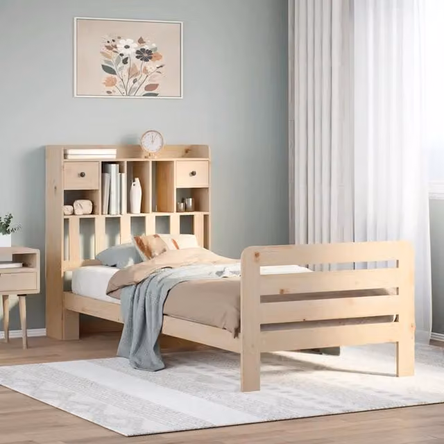 Letto Libreria senza Materasso 90x200 cm Legno Massello Pino