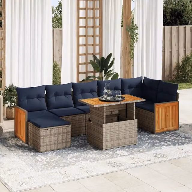 Set Divani Giardino 8 pz con Cuscini Grigio Polyrattan Acacia 3327743
