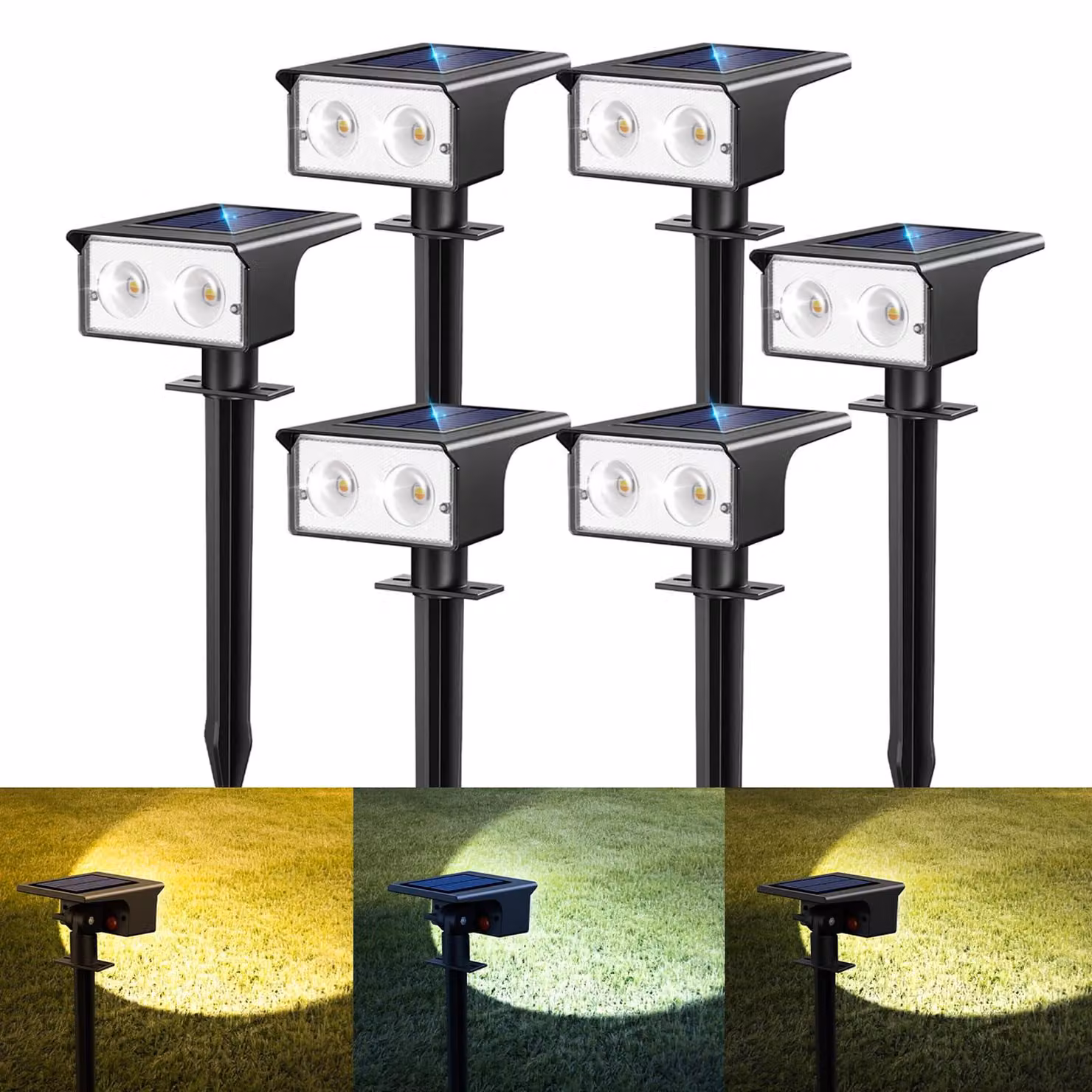 6 faretti solari per esterni, 3 temperature di colore, grado di protezione IP65, 1200 lumen