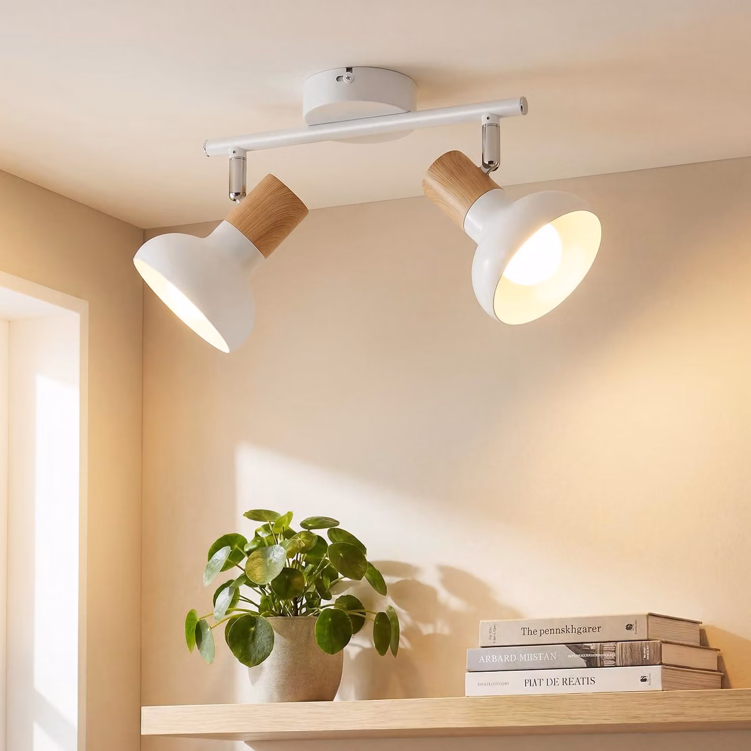 Lampada a soffitto a due luci, stile vintage, colore bianco, attacco E14, dimensioni 25,5x11x15,5 cm