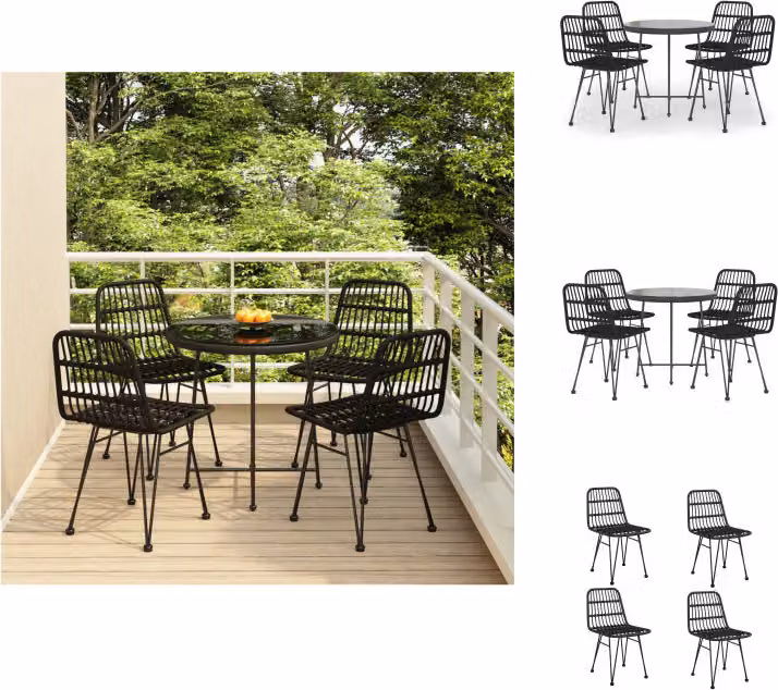 vidaXL Set da pranzo da giardino 5 pezzi in poly rattan nero - Set di mobili da giardino