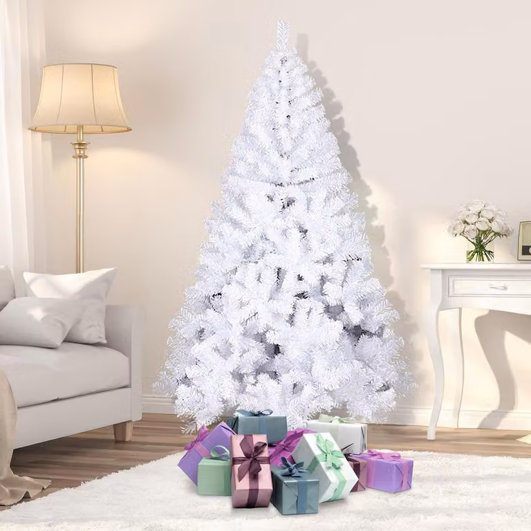 Jayseuw Albero di Natale artificiale 150 cm Abete con supporto per decorazione natalizia riutilizzabile Bianco