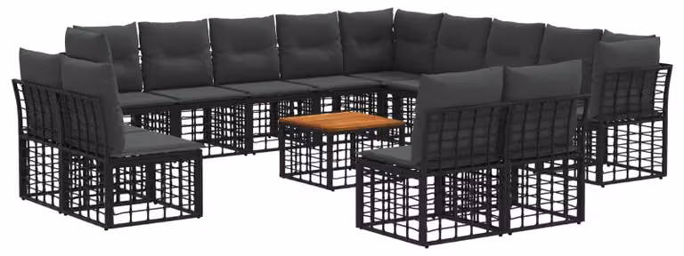 Set di divani da esterno 14 pcs Nero e Grigio scuro Poliestere