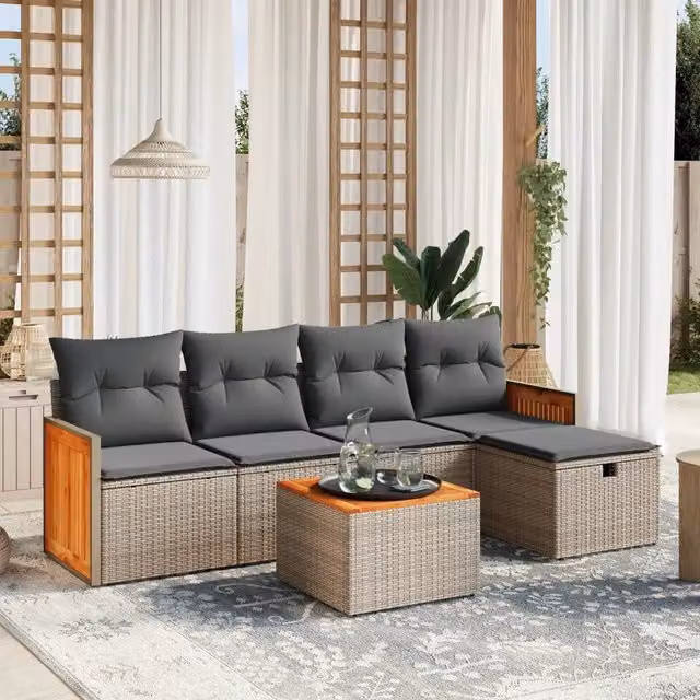 Set Divano da Giardino 6 pz con Cuscini Grigio in Polyrattan 3265729