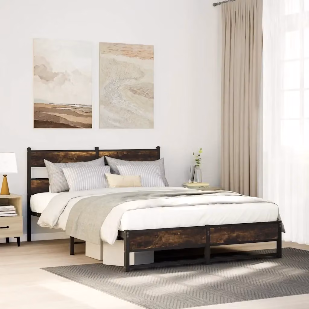 Letto matrimoniale Design In in metallo e MDF colore Rovere Fumo L: 140 cm, P: 200 cm – 2