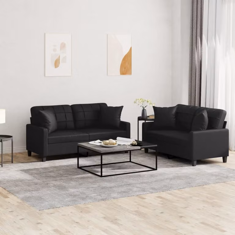 Maison Exclusive - Set divano a 2 posti con cuscini, in ecopelle nera