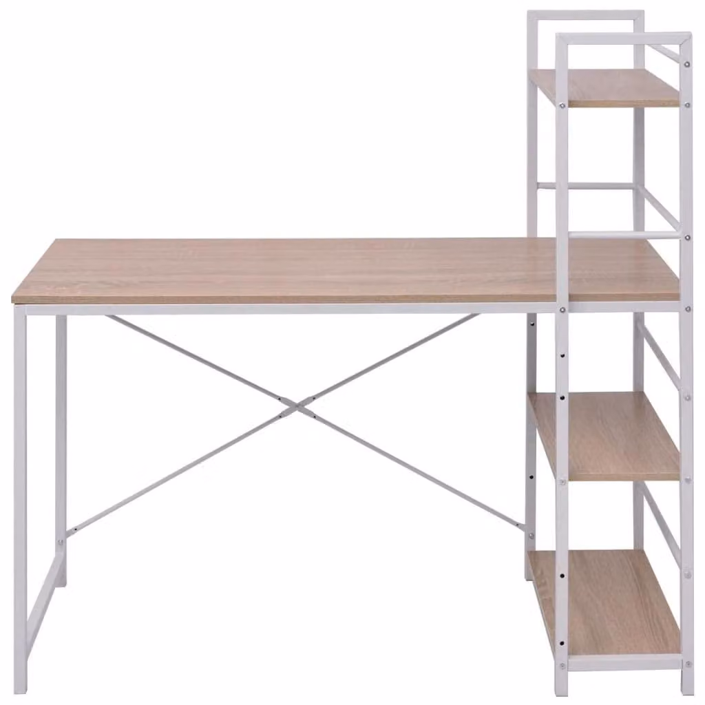 Scrivania con libreria e 4 ripiani in legno di quercia