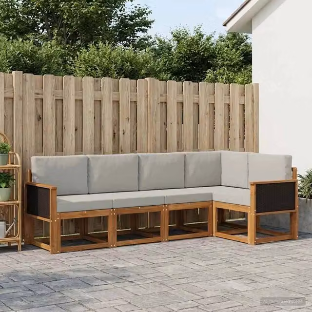Set di divani da esterno 5 pz Naturale e Grigio Chiaro 3385202