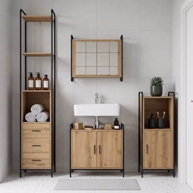 Set di Armadi da Bagno 4 pz Rovere Artigianale 3444644