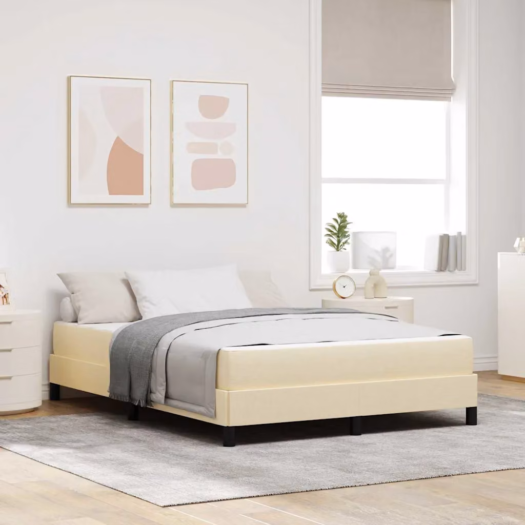 Letto a molle vidaXL in tessuto beige con struttura in legno e metallo L/P/H: 160 x 200 x 28 cm