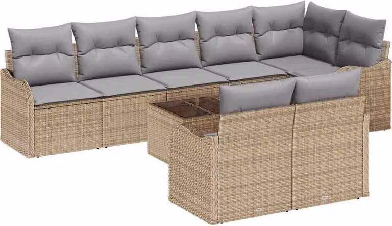 Set Divano da Giardino 9 pcs Beige polyrattan