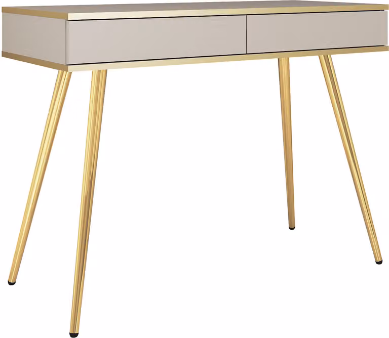 Tavolino beige con gambe dorate e accenti dorati, 102x79x50 cm