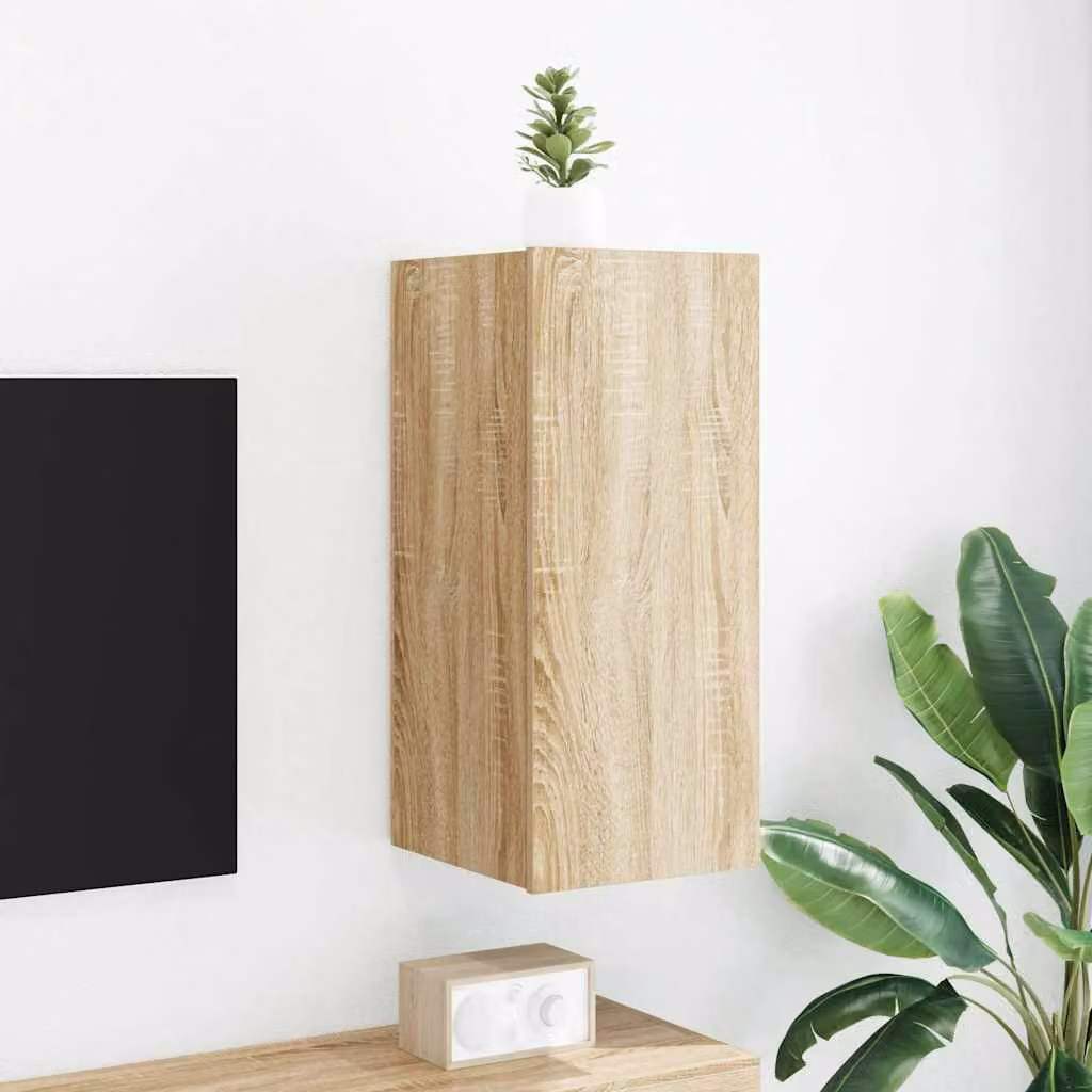 Mobile TV a parete vidaXL con luci LED integrate, Rovere Sonoma, L 30,5 cm x P 35 cm x H 70 cm