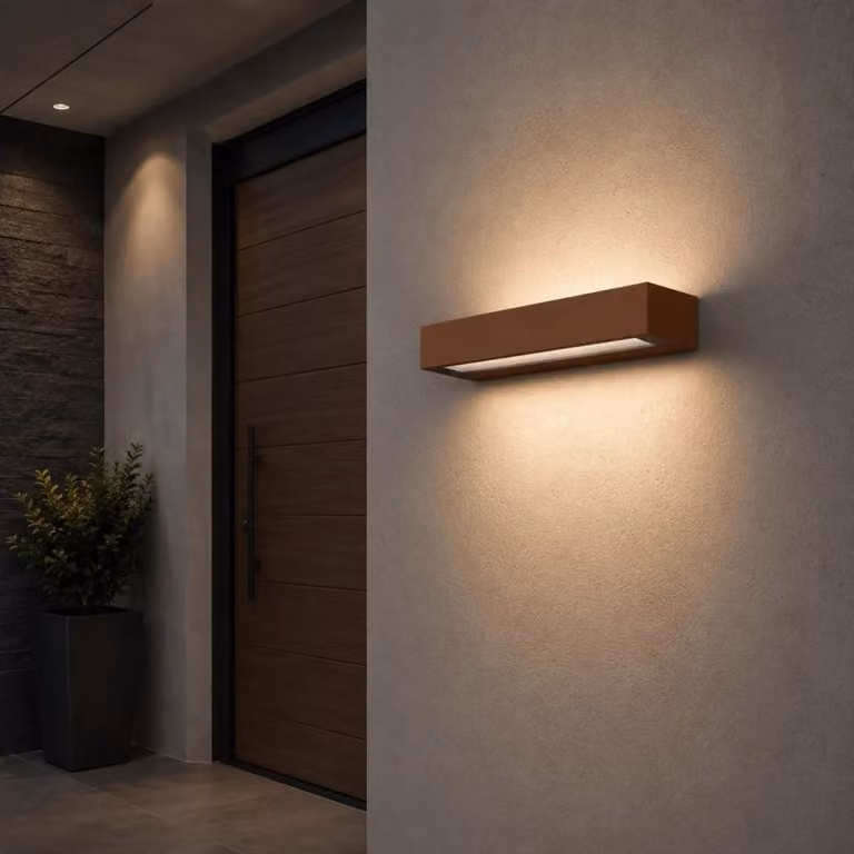 Lampada a muro per esterni Faro Barcelona DORO con 20 LED, colore marrone, con luce up/down e protezione IP65