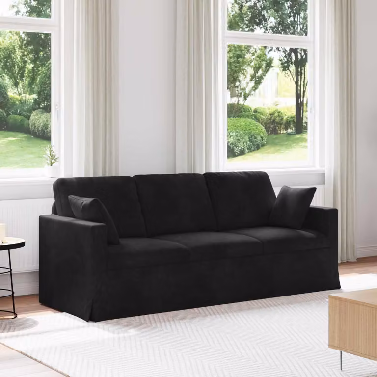 vidaXL Divano Moderno in Velluto Nero con Cuscini e Coperture Rimovibili L: 198 cm, P: 78 cm, H: 80 cm
