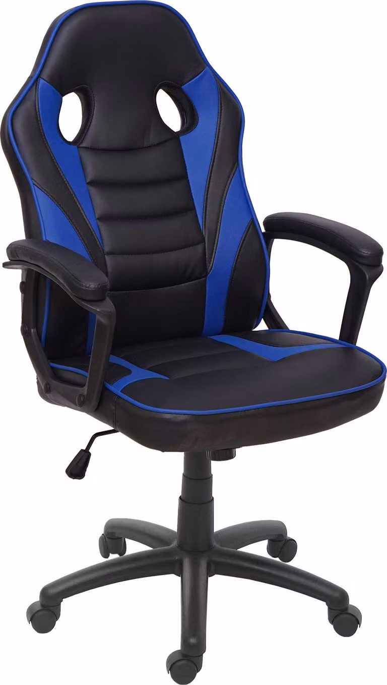 Sedia da ufficio HWC-F59, sedia da scrivania sedia girevole sedia da corsa sedia da gioco, Similcuoio ~ nero/blu
