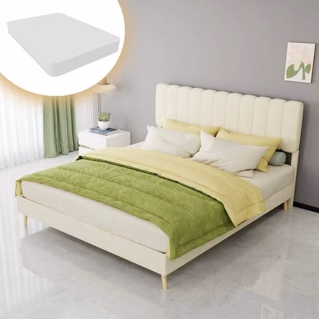 Letto Imbottito con Testiera Morbida ¨C MINIMAL ¨C Beige, 160x200, con Materasso
