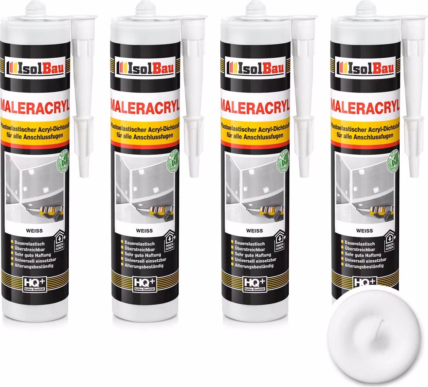 Isolbau Acrilico per pittura 4 x 300 ml Bianco - Sigillante acrilico plastico-elastico per la sigillatura di giunti in ambienti interni ed esterni - Cartuccia