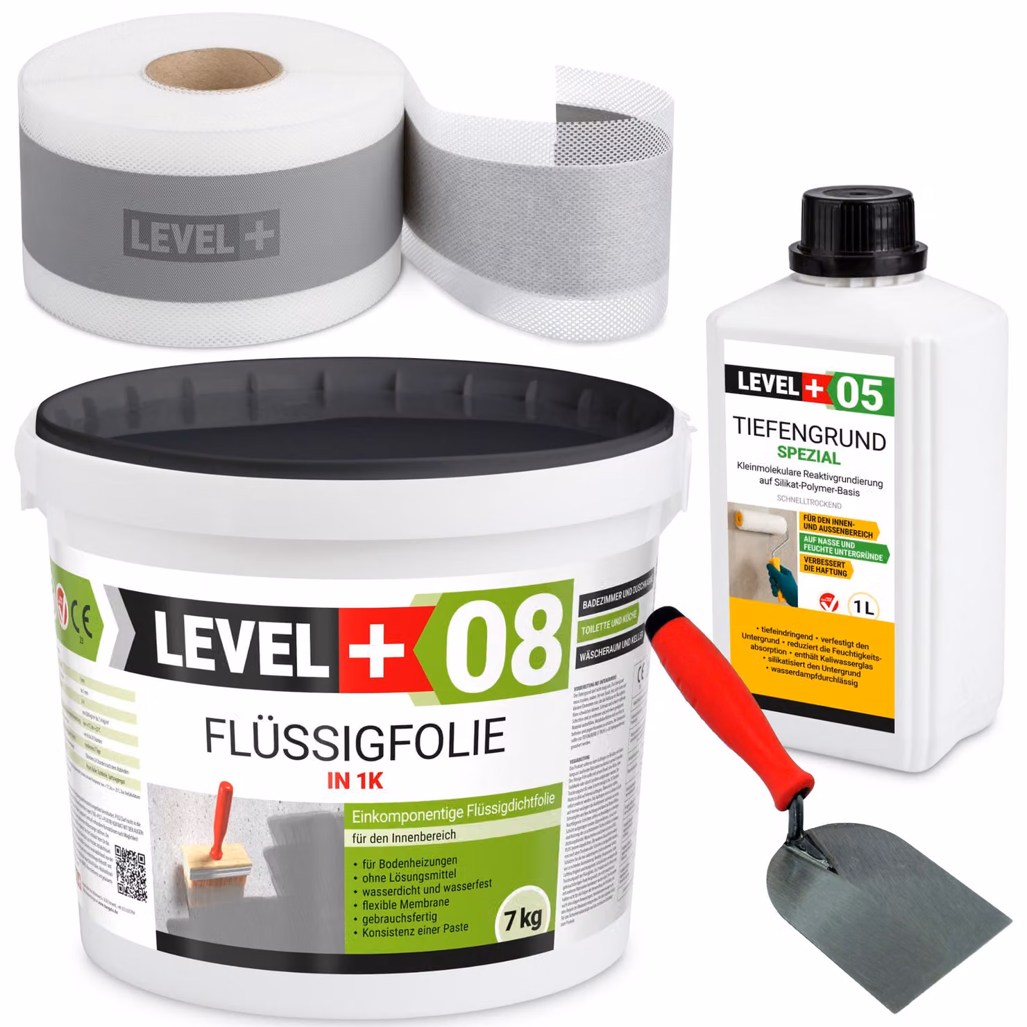 DichtSet nastro sigillante per doccia primer profondo foglio liquido 7kg spatola 60mm - SET04