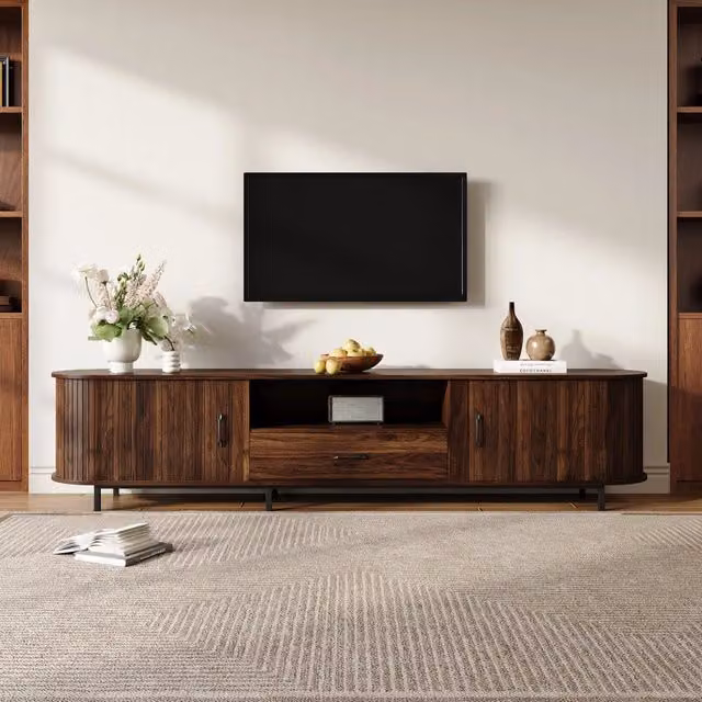 Mobile Porta TV 180 cm Color Noce Stile Retrò in MDF per TV fino a 75 Pollici