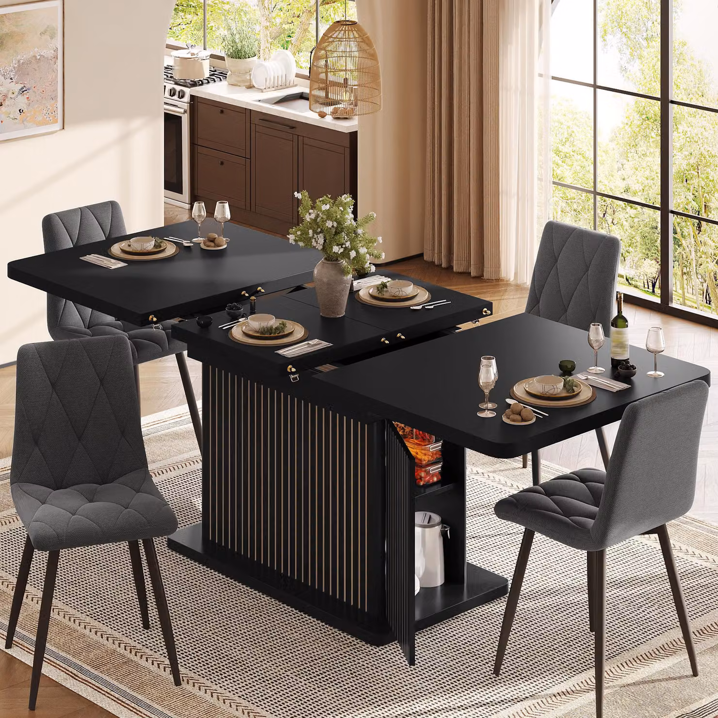 STILVORA: Tavolo da pranzo 120–160 cm con spazio contenitivo nascosto, tavolo allungabile con piano ribaltabile, tavolo da pranzo con decorazioni in rilievo
