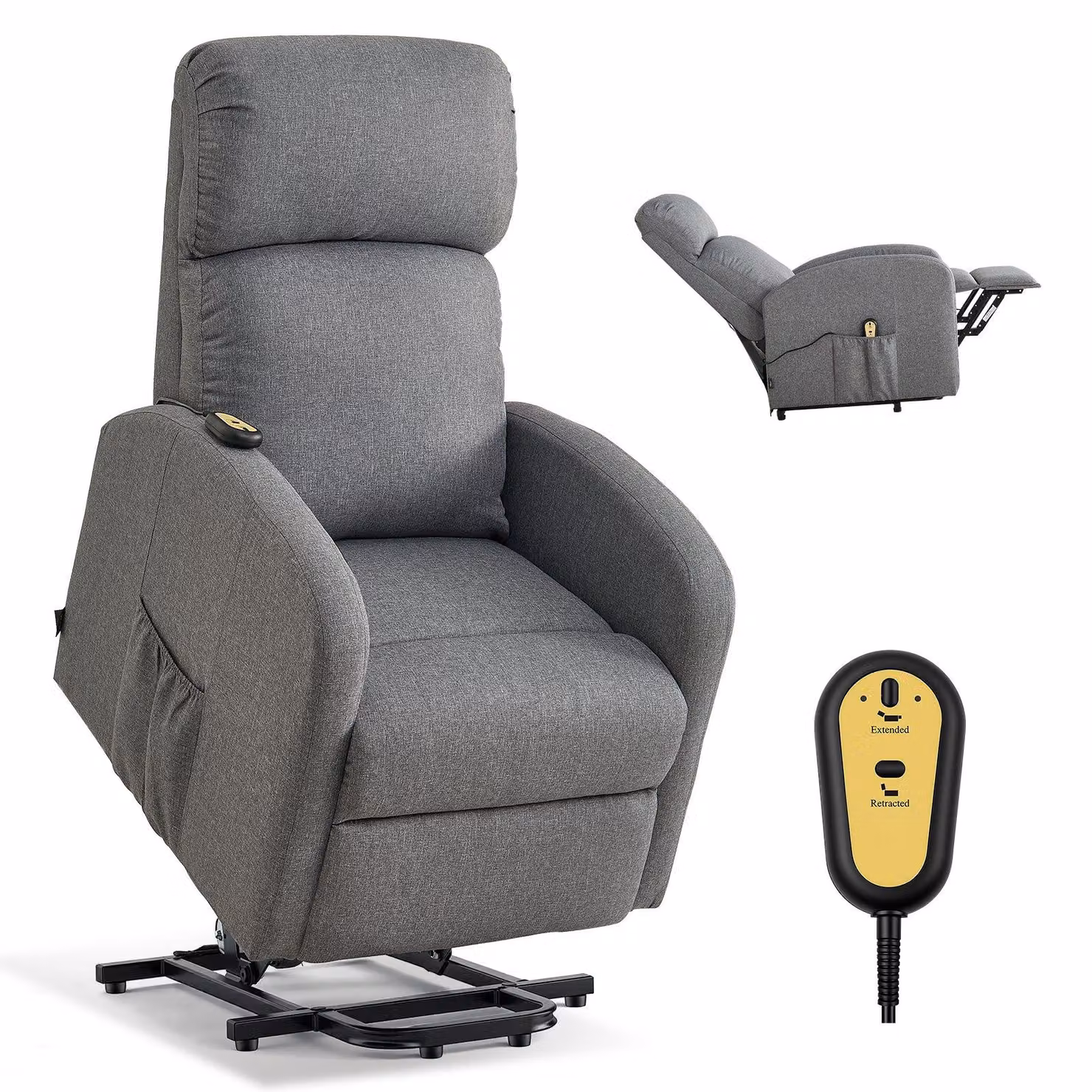 Poltrona reclinabile elettrica per anziani - Poltrona relax con funzione massaggio - Regolazione continua - Rivestimento in lino - Imbottitura in schiuma ad alta elasticità - Telecomando - Grigio chiaro