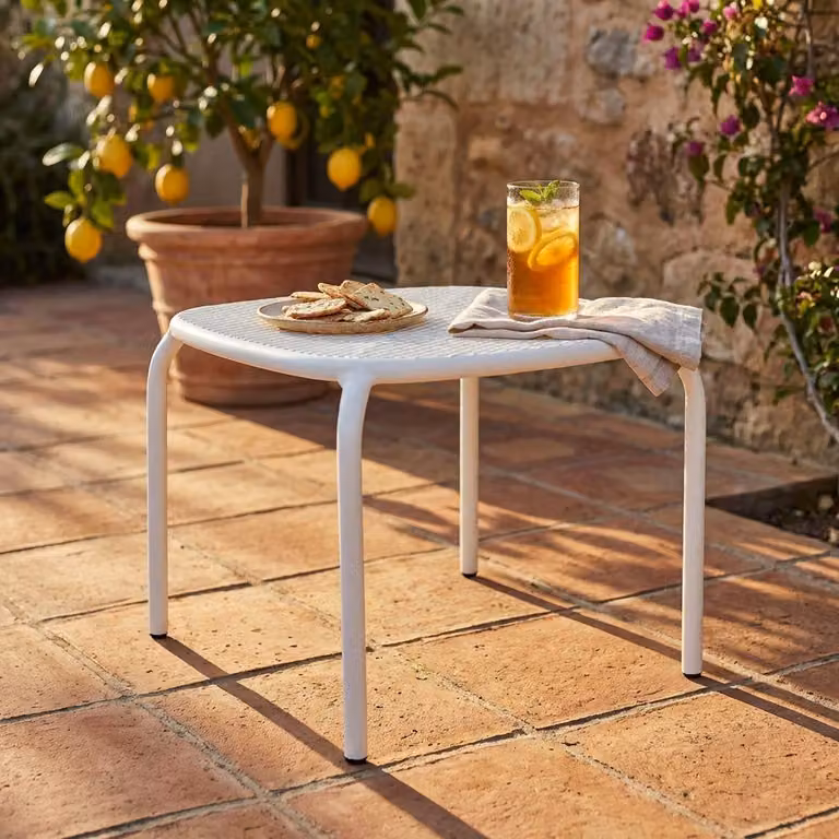 Milani Home - tavolo da giardino, Middle, 41 x 41 cm, in acciaio, bianco