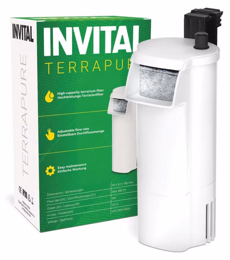 Filtro di scarico TerraPure per terrari e ambienti per tartarughe, con regolazione della potenza