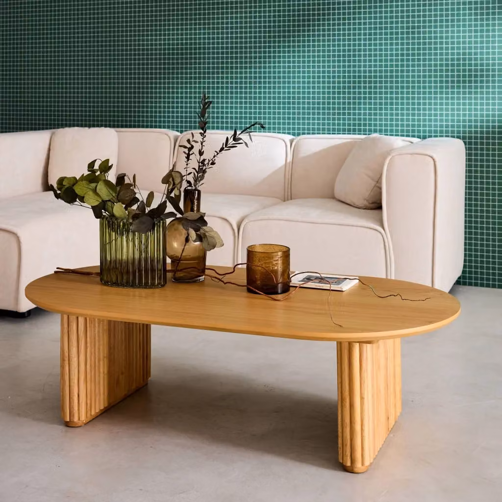 Tavolino ovale moderno Sweeek in legno di rovere color marrone e nero – 2