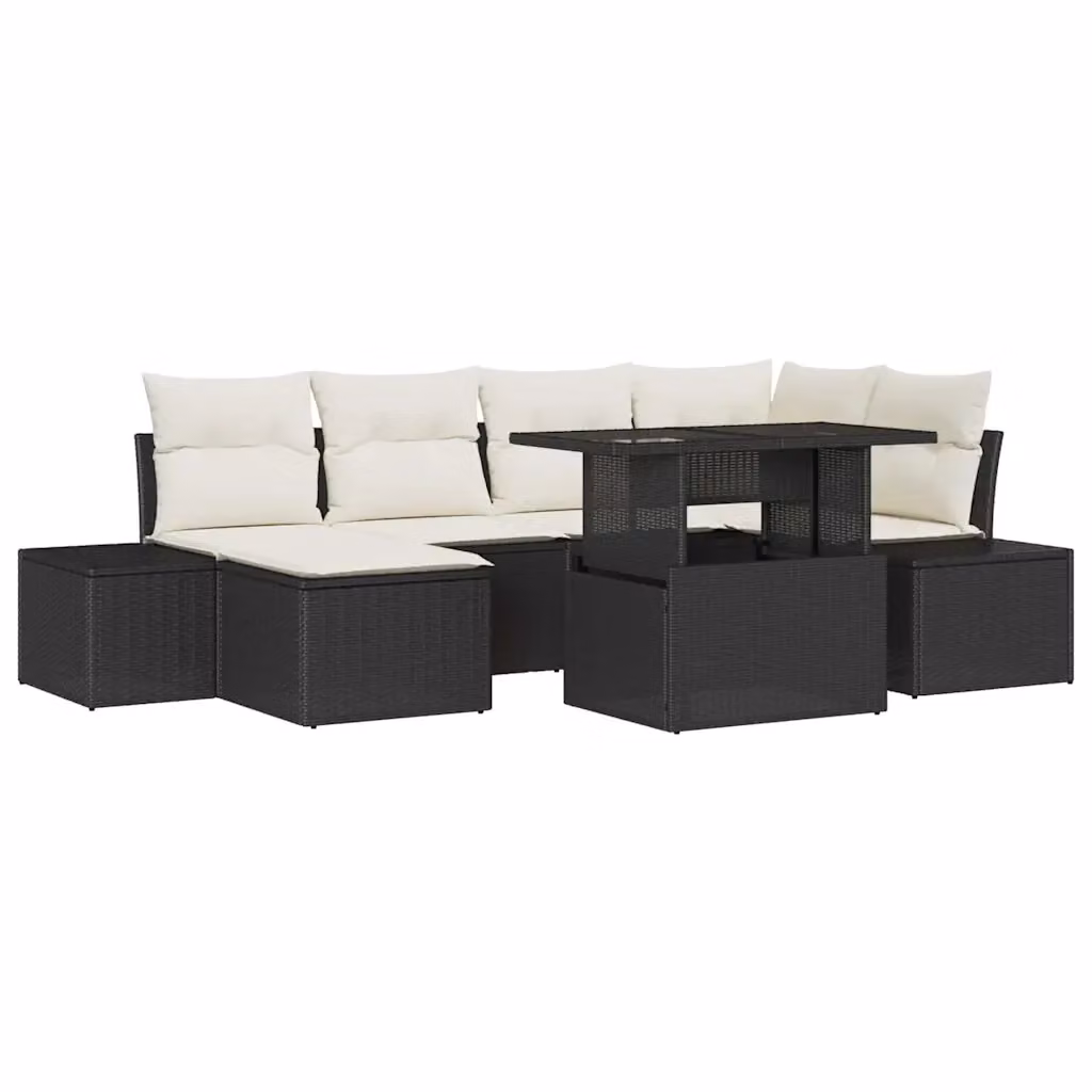 Set Divano da Giardino vidaXL in Polyrattan Nero con 7 Pezzi e Contenitore per Cuscini – 2