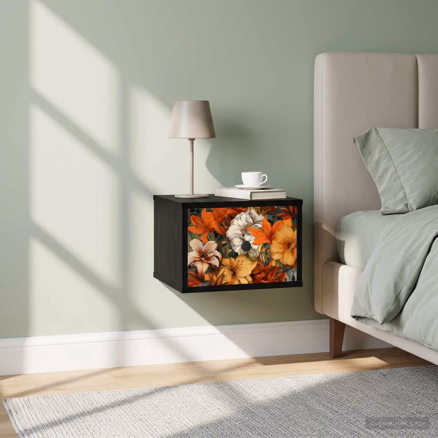 Set di 2 comodini sospesi vidaXL GENNEP in Rovere e Nero per camera da letto