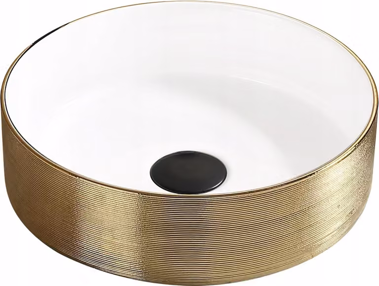 Lavello da bagno Piano di lavoro Lavabo rotondo Oro Bianco 36,5x36,5x12,5 cm