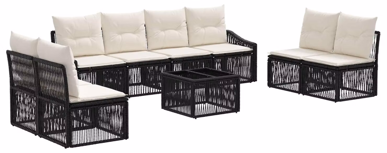Set Divano da Giardino 9 pcs Nero polyrattan
