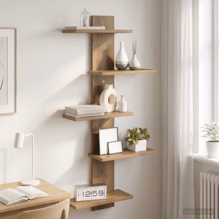 vidaXL Mensola a muro flottante moderna in rovere marrone L: 48,5 cm, P: 15 cm, H: 101 cm