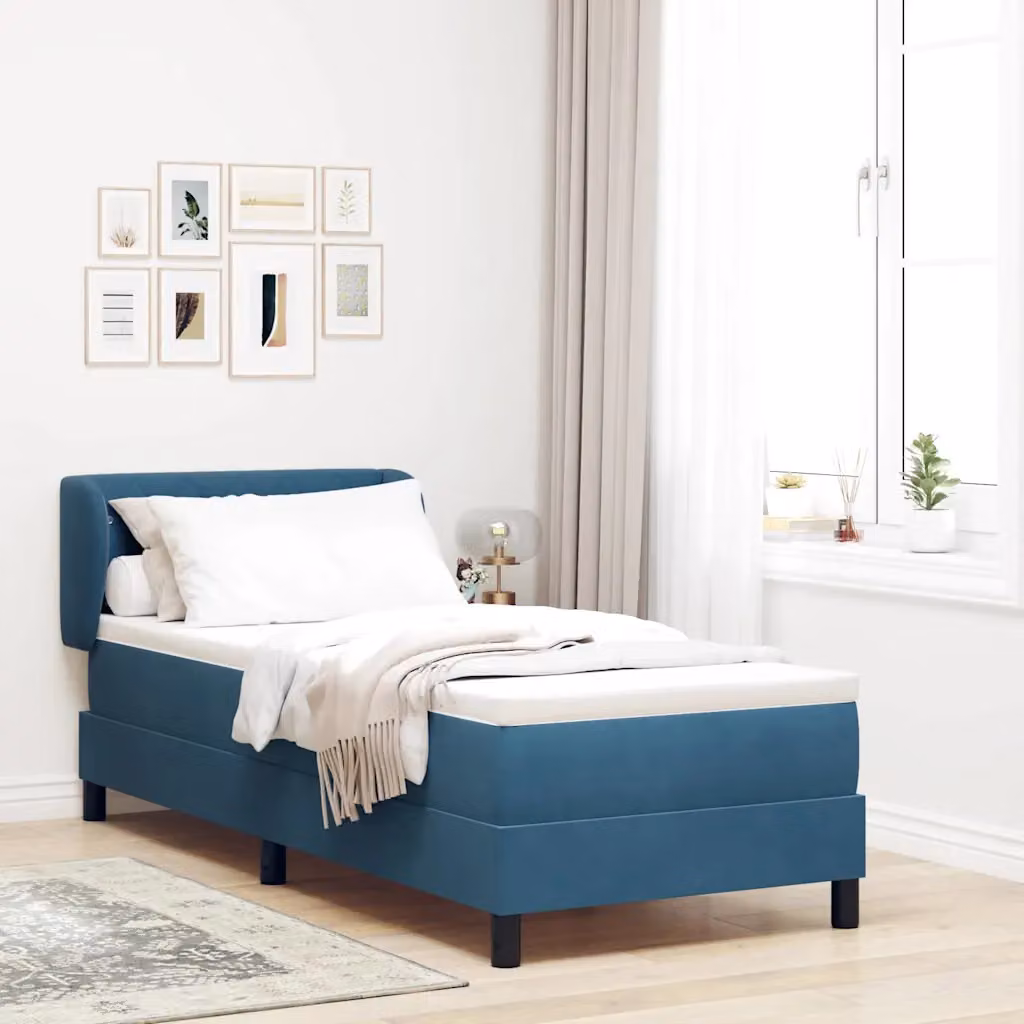 Letto a molle con testiera vidaXL in velluto blu scuro L 80 cm x P 200 cm