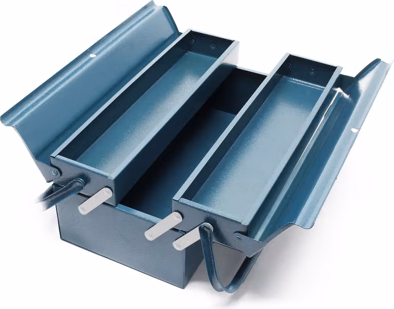 Cassetta porta attrezzi Wiltec 420x200x160 mm in acciaio con 3 scomparti, resistente cassetta porta attrezzi con maniglia, cassetta porta attrezzi