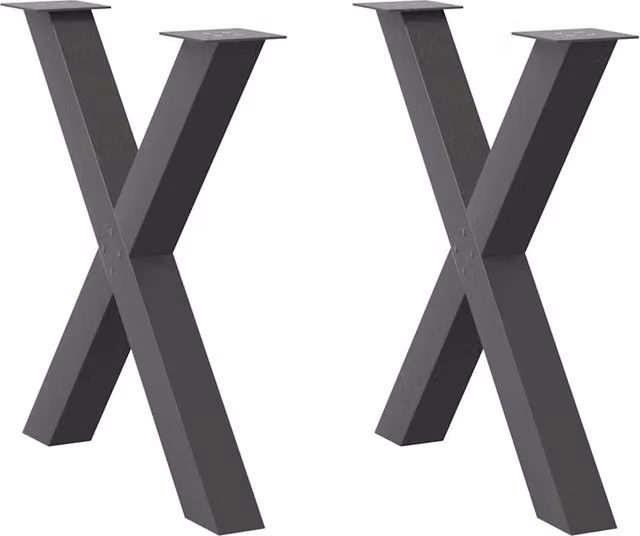 Set di 2 gambe per tavolo da pranzo a forma di X 70 x 73 cm con piedini regolabili design moderno acciaio antracite 02_0057250