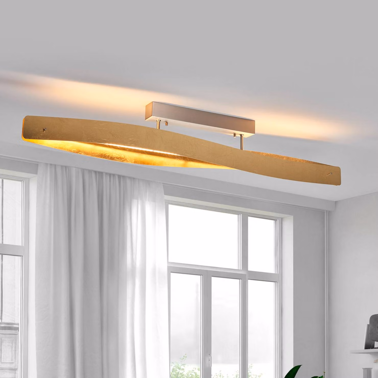 Plafoniera a LED Lian Quitani, dimmerabile, Ottone / Oro, Soggiorno / Sala da pranzo, Alluminio, Moderno, Plafoniera LED