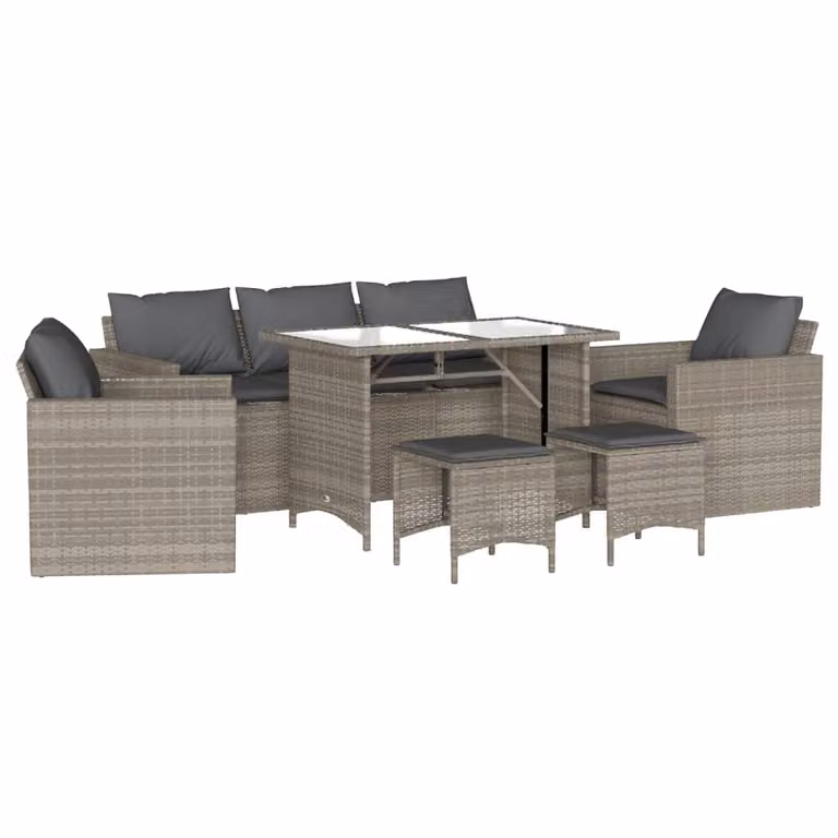 Set Divano da Giardino 6pz con Cuscini Grigio Chiaro Polyrattan