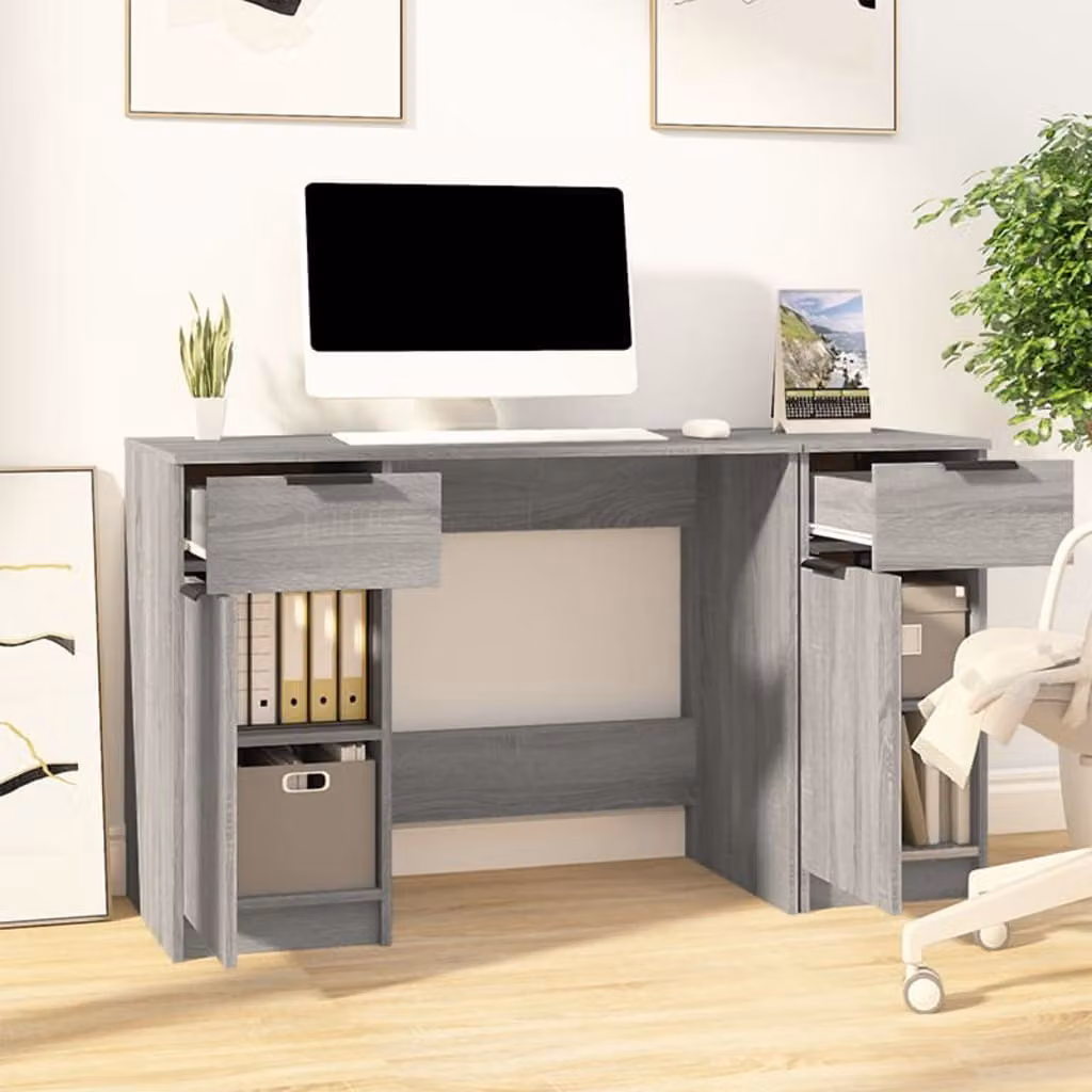 The Living Store Scrivania con mobile laterale in legno grigio Sonoma