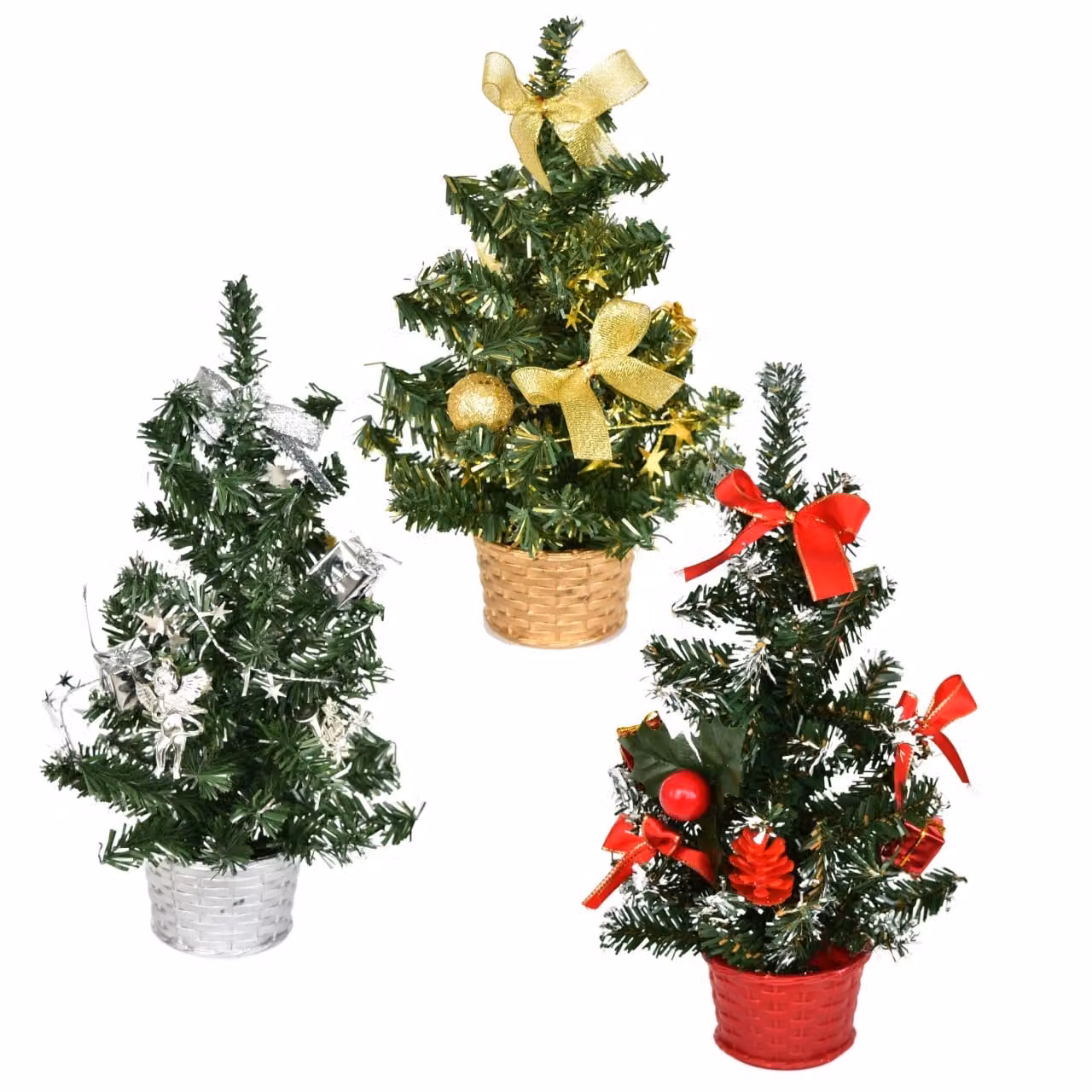 Alberi decorati mix di colori 25 cm, 3 pz