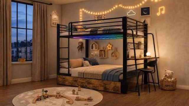 Letto a soppalco 140x200 cm con scrivania LED e prese USB