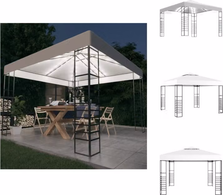 vidaXL Tenda da giardino con luci LED 3x3 m bianco - Padiglioni e tende per feste