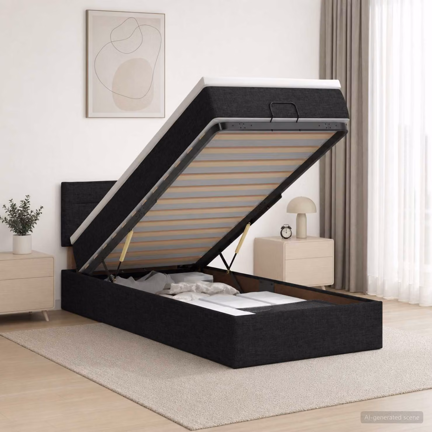 Letto ottomano con materasso vidaXL in tessuto nero L 80 cm x P 200 cm
